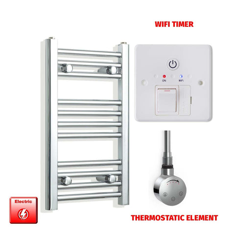 ER-Touch Thermostatic / Wifi Timer 600 x 300 Pre-Filled Electric Heated Towel Radiator Straight Chrome