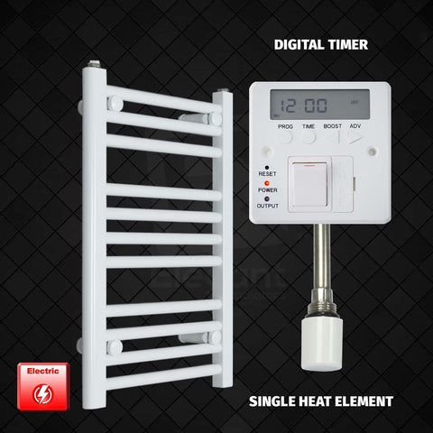 Single Heat / Digital Timer 600 x 350 Pre-Filled Electric Heated Towel Radiator White HTR