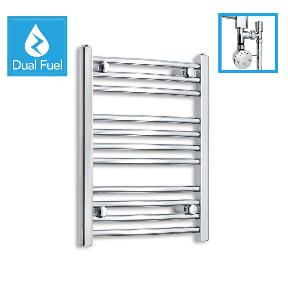 600 x 400 Chrome Dual Fuel Flat Heated Towel Rail Radiator