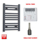 Single Heat / Digital Timer 600 x 400 Flat Anthracite Pre-Filled Electric Heated Towel Rail