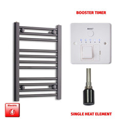 Single Heat / Booster Timer 600 x 400 Flat Black Pre-Filled Electric Heated Towel Radiator HTR