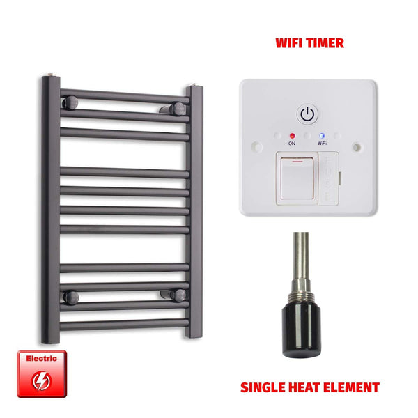 Single Heat / Wifi Timer 600 x 400 Flat Black Pre-Filled Electric Heated Towel Radiator HTR