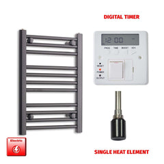 Single Heat / Digital Timer 600 x 400 Flat Black Pre-Filled Electric Heated Towel Radiator HTR