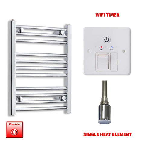 Flat / Single Heat / Wifi Timer 600 x 400 Pre-Filled Electric Heated Towel Radiator Straight Chrome