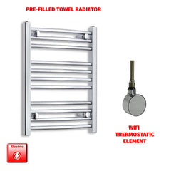 Flat / ER-Wifi Thermostatic / No Timer 600 x 450 Pre-Filled Electric Heated Towel Radiator Straight Chrome