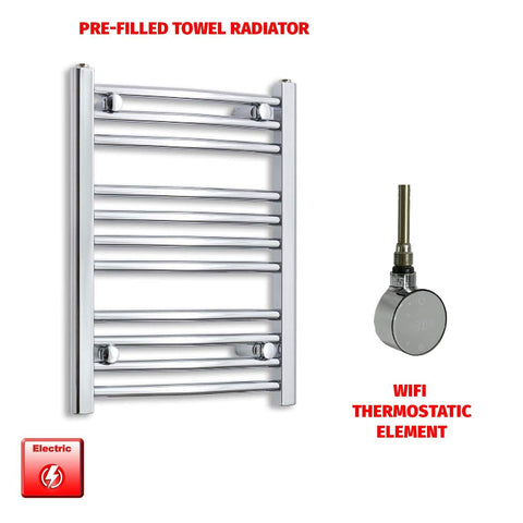 Flat / ER-Wifi Thermostatic / No Timer 600 x 450 Pre-Filled Electric Heated Towel Radiator Straight Chrome