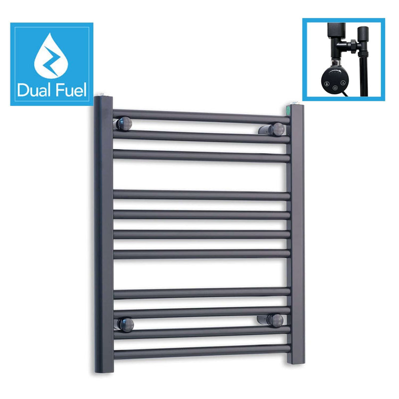 600 x 500 Dual Fuel Flat Black Heated Towel Rail Radiator