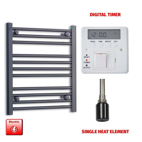 Single Heat / Digital Timer 600 x 500 Flat Black Pre-Filled Electric Heated Towel Radiator HTR