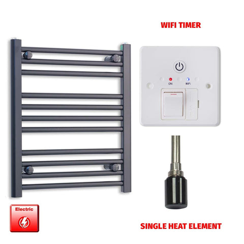 Single Heat / Wifi Timer 600 x 500 Flat Black Pre-Filled Electric Heated Towel Radiator HTR