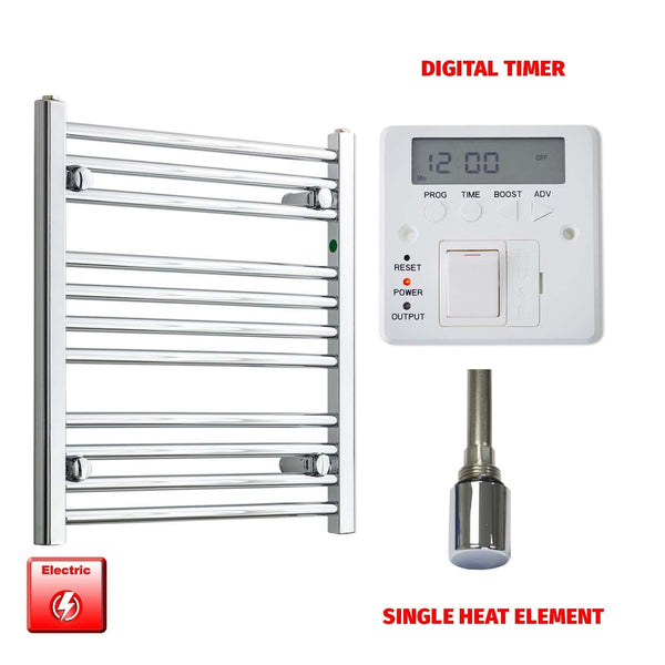 Flat / Single Heat / Digital Timer 600 x 500 Pre-Filled Electric Towel Rail Flat / Curved Chrome