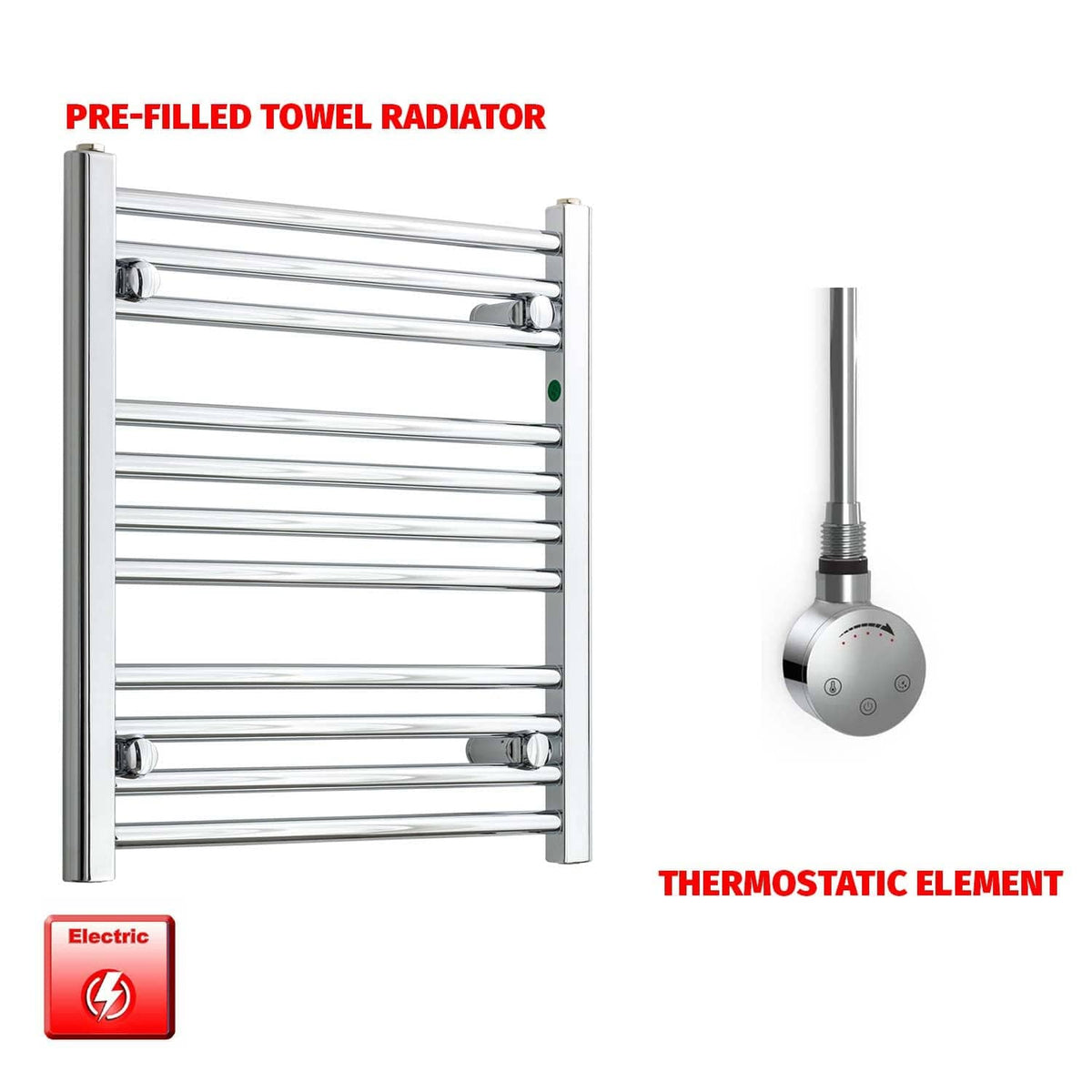 Flat / ER-Touch Thermostatic / No Timer 600 x 500 Pre-Filled Electric Towel Rail Flat / Curved Chrome