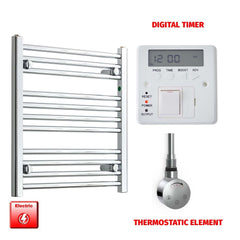 Flat / ER-Touch Thermostatic / Digital Timer 600 x 500 Pre-Filled Electric Towel Rail Flat / Curved Chrome