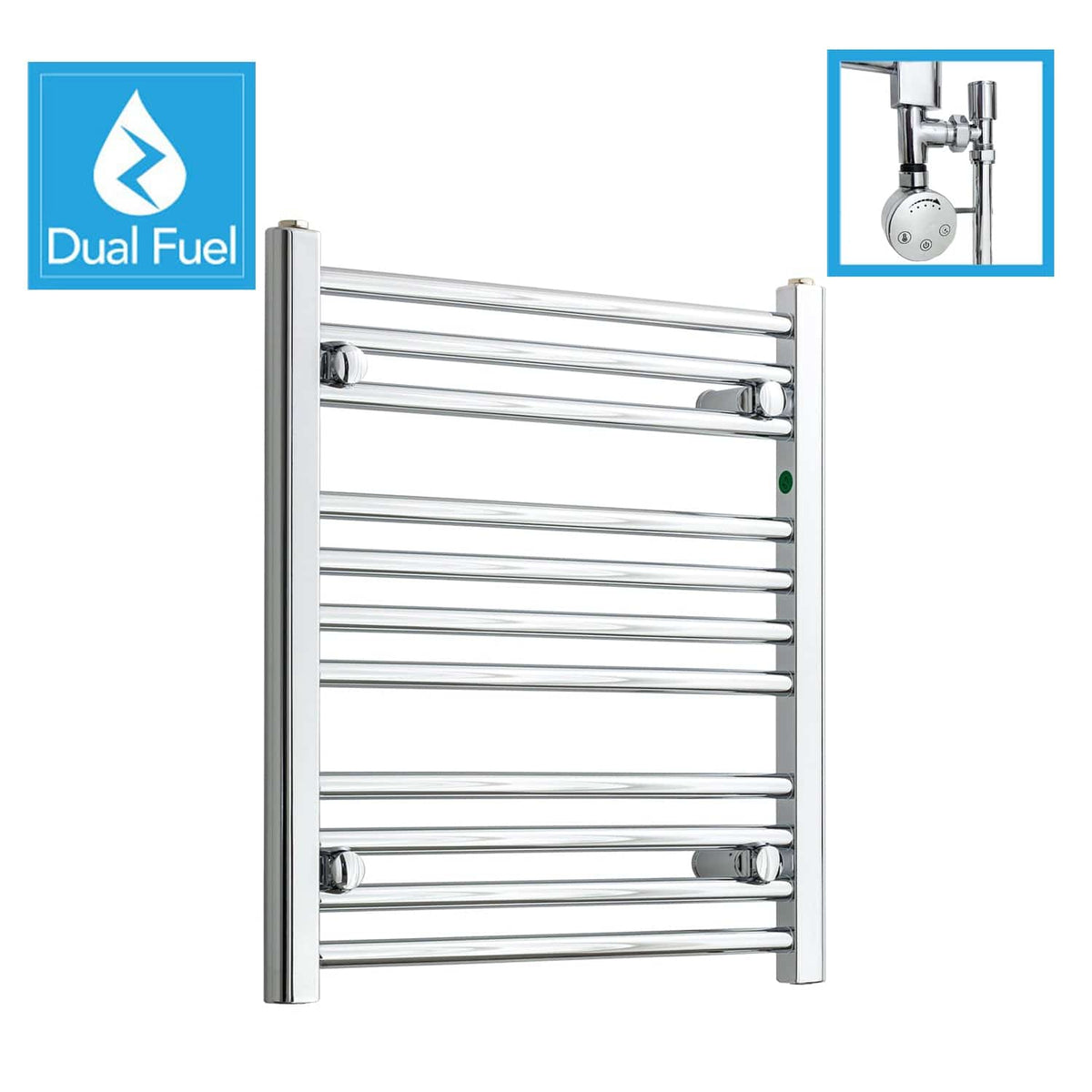 600 x 550 Chrome Dual Fuel Flat Heated Towel Rail Radiator