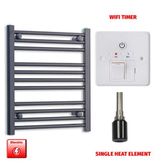 Single Heat / Wifi Timer 600 x 550 Flat Black Pre-Filled Electric Heated Towel Radiator HTR