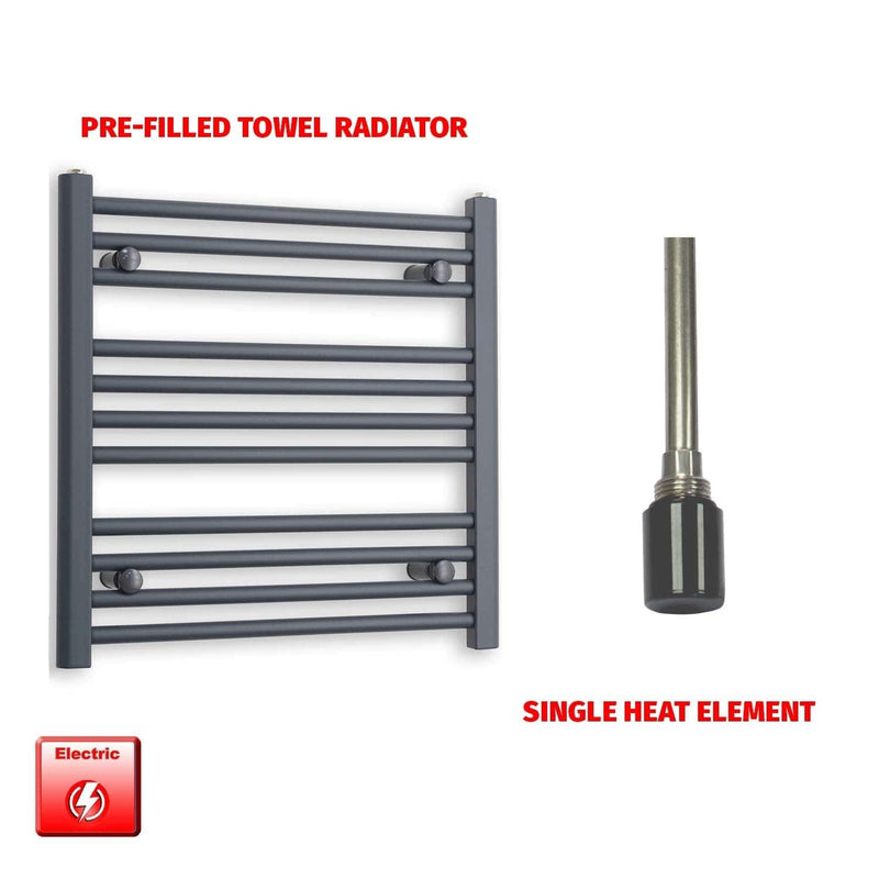 Single Heat / No Timer 600 x 600 Flat Anthracite Pre-Filled Electric Heated Towel Rail Radiator