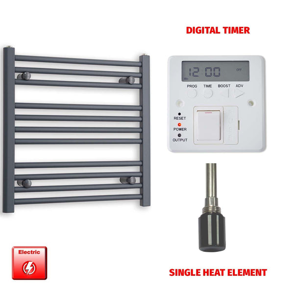 Single Heat / Digital Timer 600 x 600 Flat Anthracite Pre-Filled Electric Heated Towel Rail Radiator