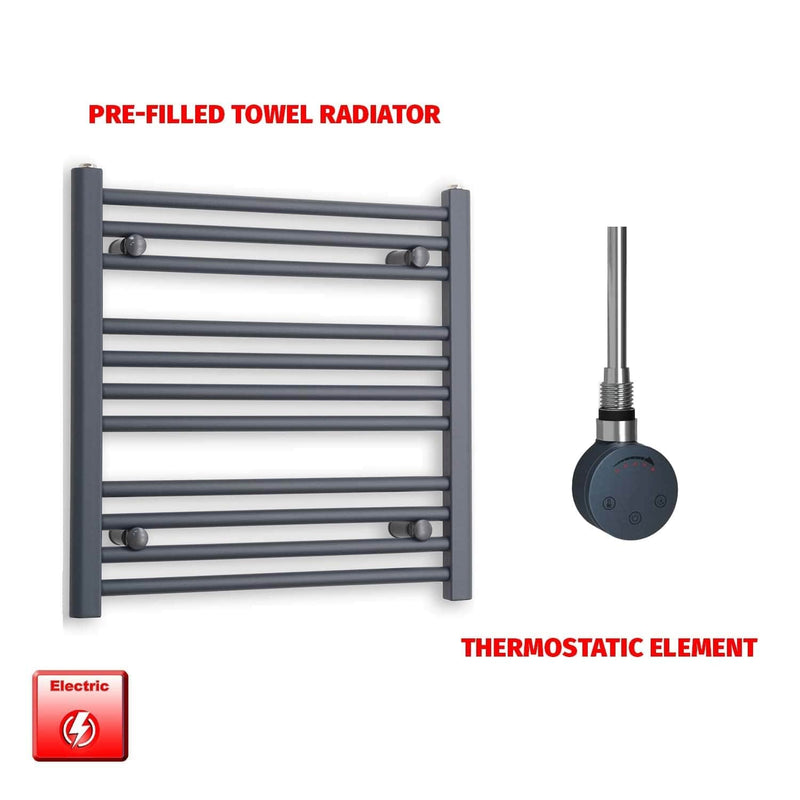 ER-Touch Thermostatic / No Timer 600 x 600 Flat Anthracite Pre-Filled Electric Heated Towel Rail Radiator