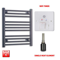 Single Heat / Wifi Timer 600 x 600 Flat Black Pre-Filled Electric Heated Towel Rail Radiator