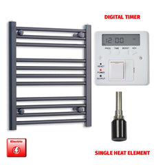 Single Heat / Digital Timer 600 x 600 Flat Black Pre-Filled Electric Heated Towel Rail Radiator