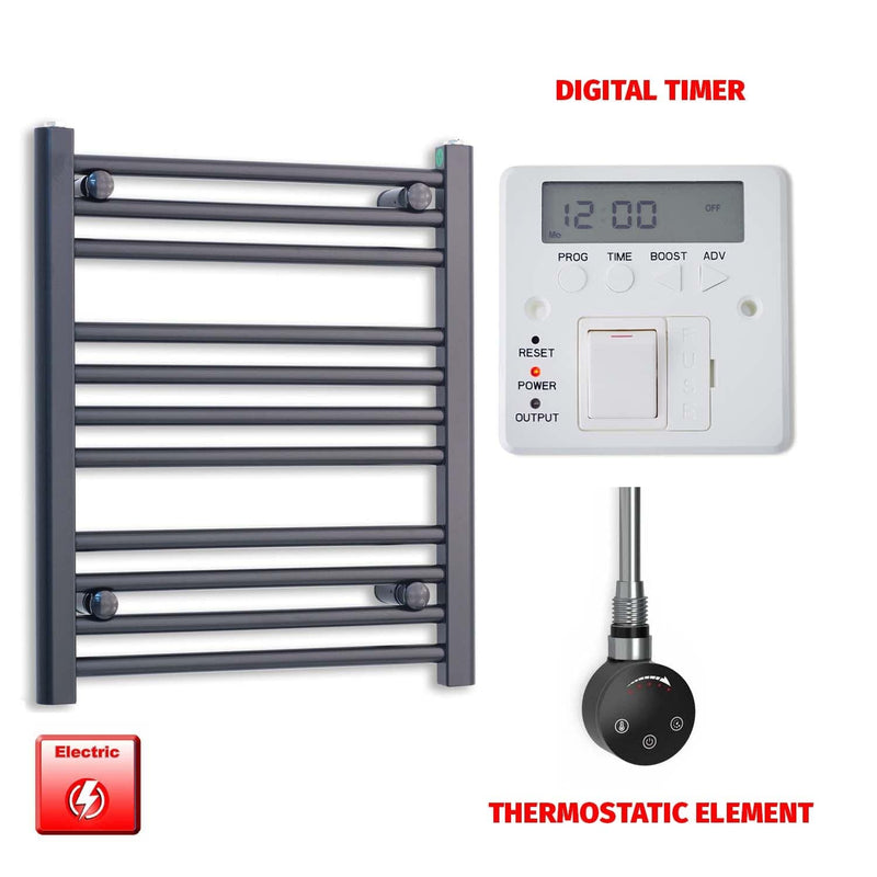 ER-Touch Thermostatic / Digital Timer 600 x 600 Flat Black Pre-Filled Electric Heated Towel Rail Radiator