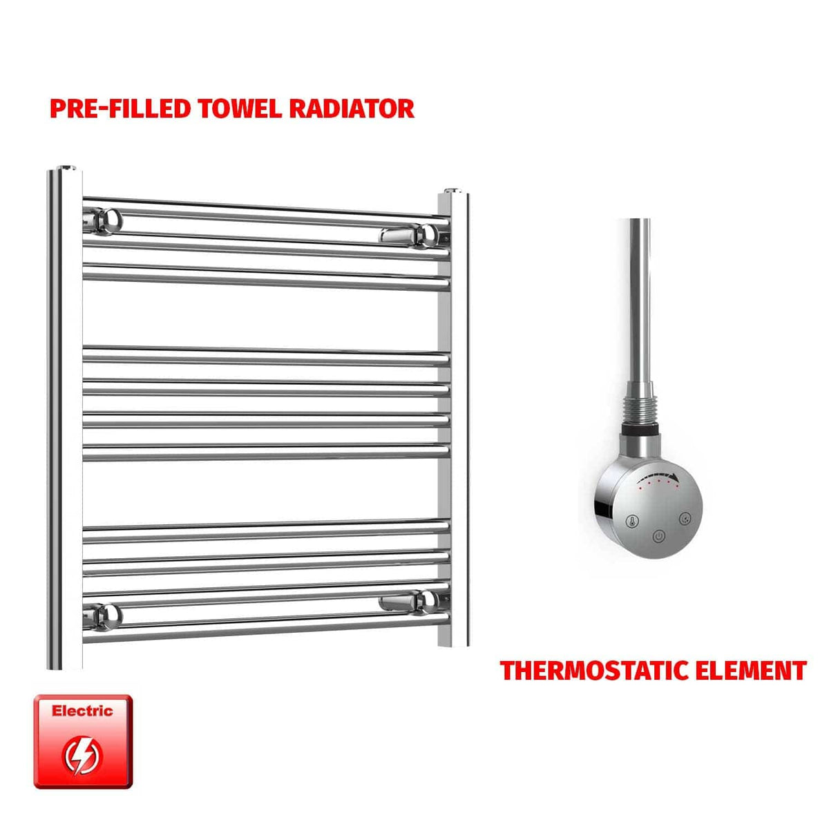 Flat / ER-Touch Thermostatic / No Timer 600 x 600 Pre-Filled Electric Heated Towel Radiator Chrome