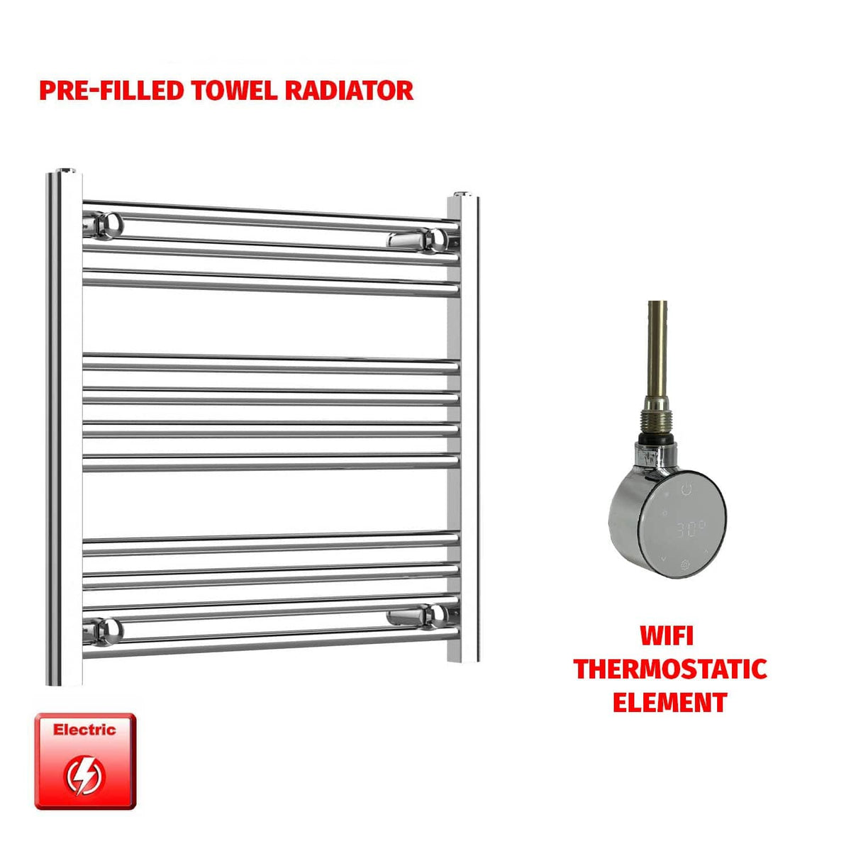 Flat / ER-Wifi Thermostatic / No Timer 600 x 600 Pre-Filled Electric Heated Towel Radiator Chrome