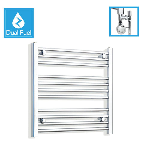 600 x 650 Chrome Dual Fuel Flat Heated Towel Rail Radiator