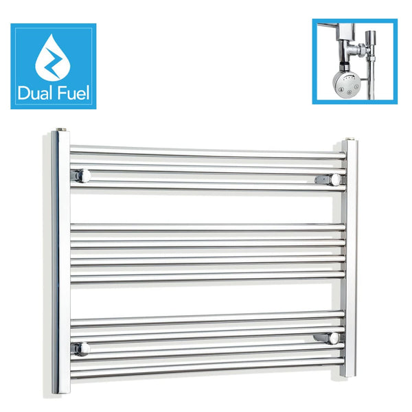 600 x 700 Chrome Dual Fuel Flat Heated Towel Rail Radiator