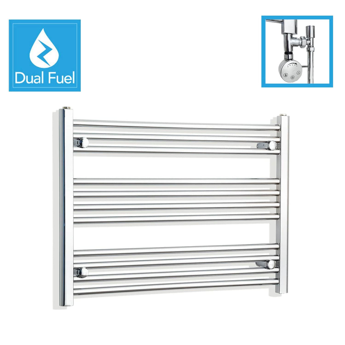 600 x 750 Chrome Dual Fuel Flat Heated Towel Rail Radiator