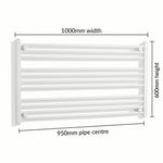 600x1000mm Towel Rail Radiator Flat White Central Heating - Elegant Radiators