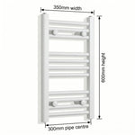 600x350mm Heated Towel Rail Radiator Flat White - Elegant Radiators
