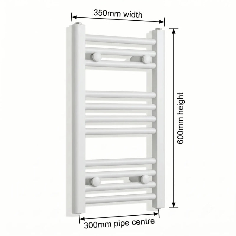 600x350mm Heated Towel Rail Radiator Flat White - Elegant Radiators