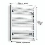 600x550mm Heated Flat Towel Radiator Chrome Central Heating - Elegant Radiators