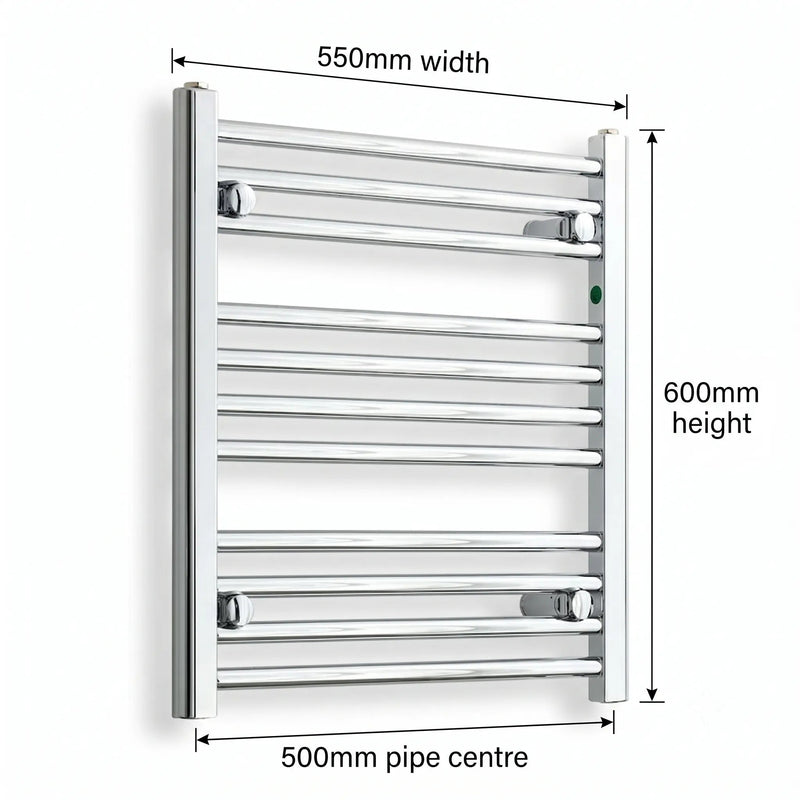 600x550mm Heated Flat Towel Radiator Chrome Central Heating - Elegant Radiators