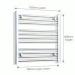 600x650mm Heated Straight Towel Radiator Chrome - Elegant Radiators