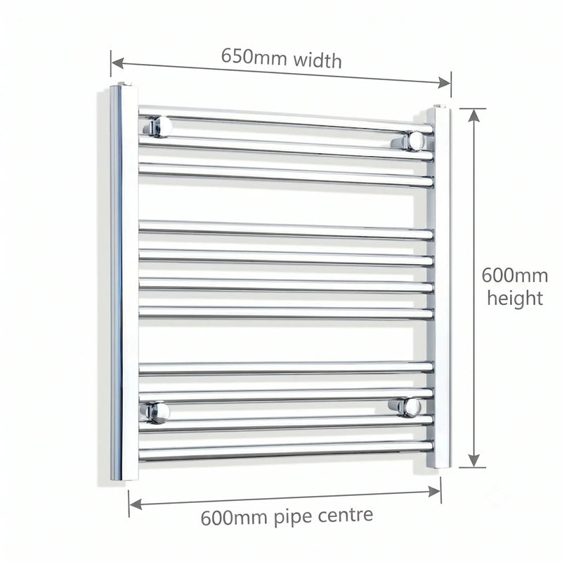 600x650mm Heated Straight Towel Radiator Chrome - Elegant Radiators