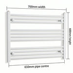 600x700mm Heated Towel Radiator Flat White Central Heating - Elegant Radiators