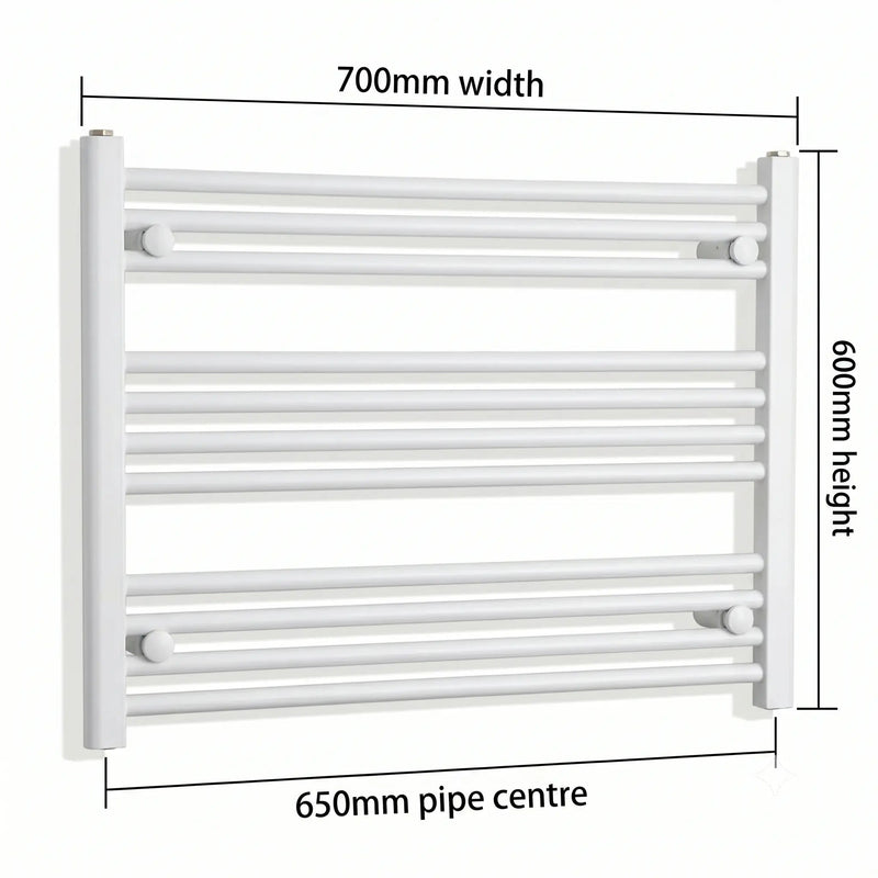 600x700mm Heated Towel Radiator Flat White Central Heating - Elegant Radiators