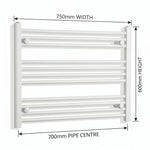 600x750mm Towel Rail Radiator Flat White Central Heating - Elegant Radiators