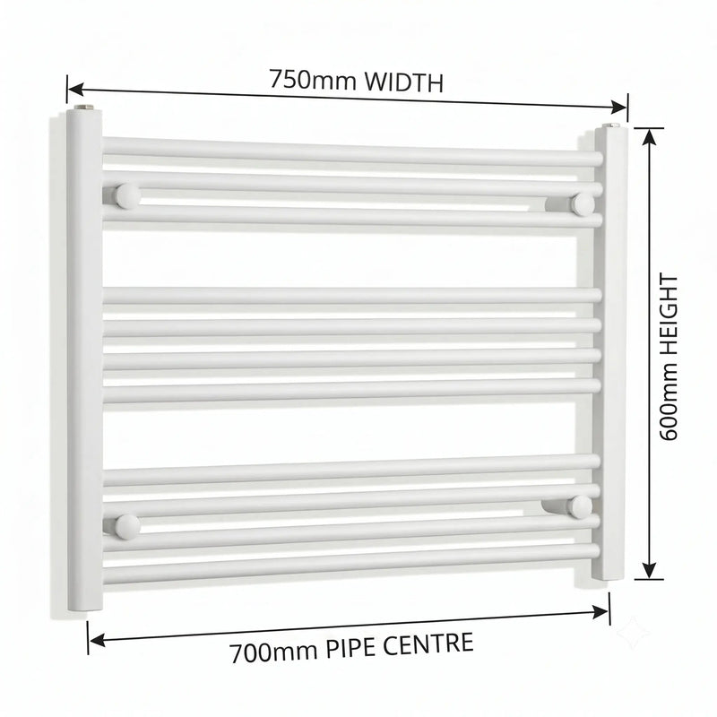 600x750mm Towel Rail Radiator Flat White Central Heating - Elegant Radiators