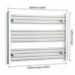 600x800mm Heated Straight Towel Rail Radiator Chrome - Elegant Radiators