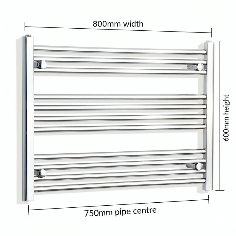 600x800mm Heated Straight Towel Rail Radiator Chrome - Elegant Radiators