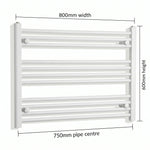 600x800mm Towel Rail Radiator Flat White Central Heating - Elegant Radiators