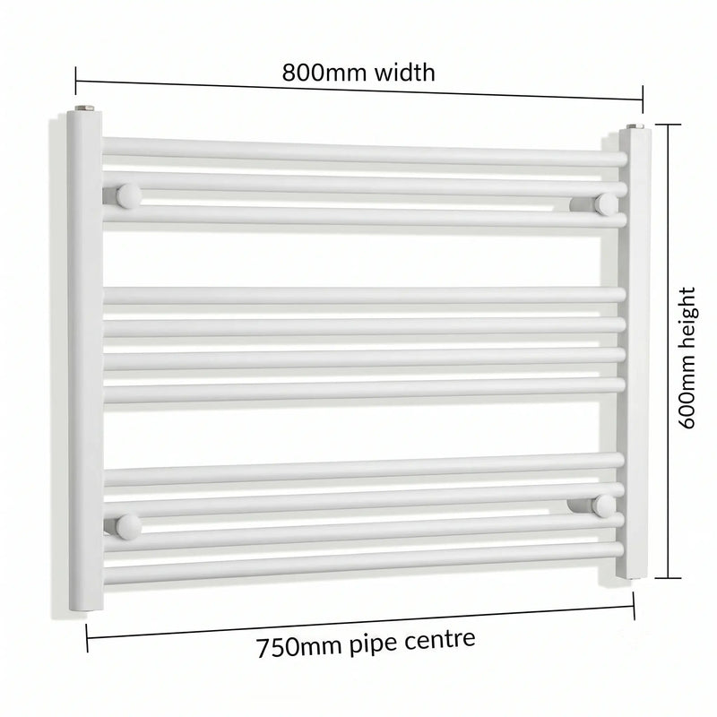 600x800mm Towel Rail Radiator Flat White Central Heating - Elegant Radiators