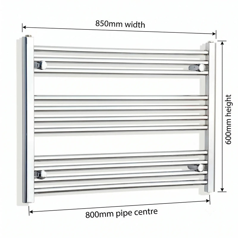 600x850mm Heated Straight Towel Radiator Chrome - Elegant Radiators