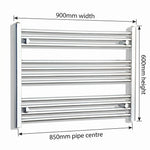 600x900mm Heated Straight Towel Rail Radiator Chrome - Elegant Radiators