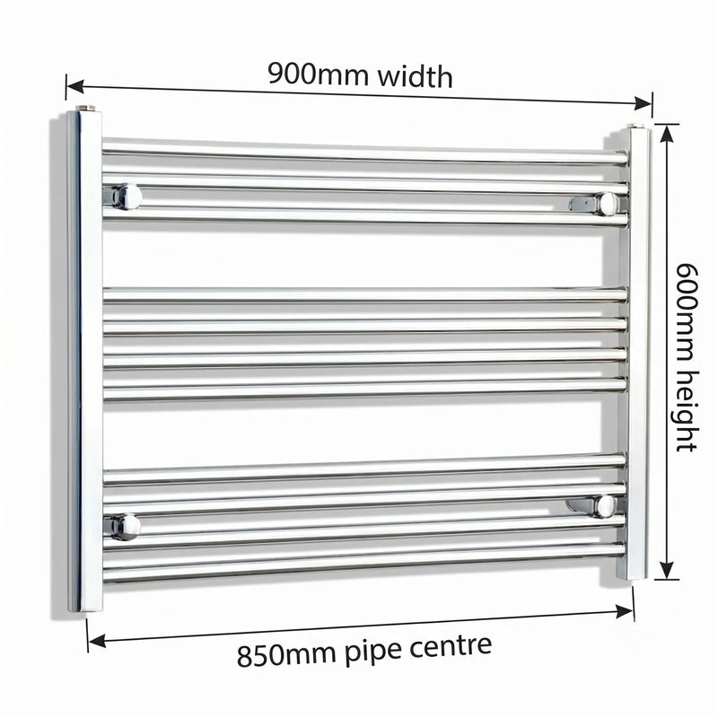 600x900mm Heated Straight Towel Rail Radiator Chrome - Elegant Radiators