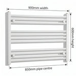 600x900mm Towel Rail Radiator Flat White Central Heating - Elegant Radiators