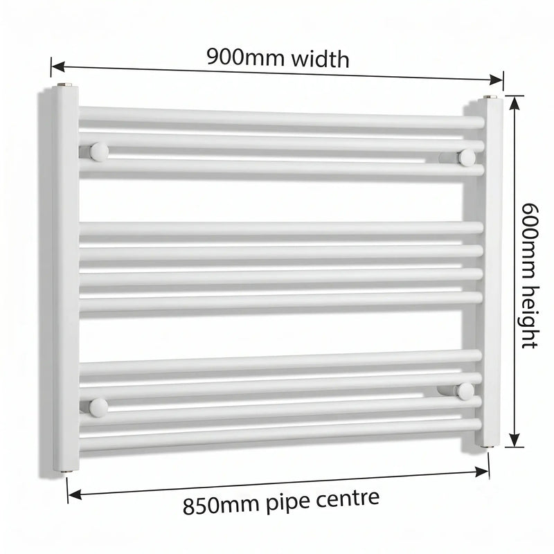 600x900mm Towel Rail Radiator Flat White Central Heating - Elegant Radiators