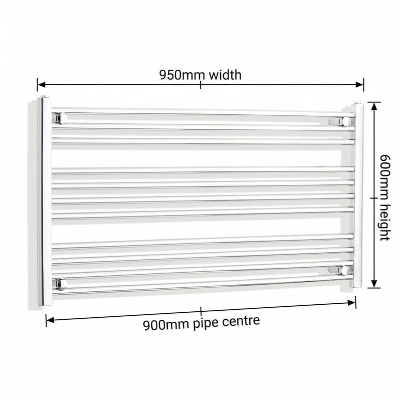 600x950mm Heated Straight Towel Rail Radiator Chrome - Elegant Radiators